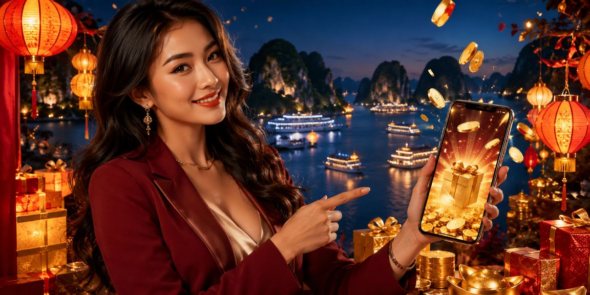 Điện thoại hiển thị trải nghiệm casino mobile giữa phố đèn lồng Hội An